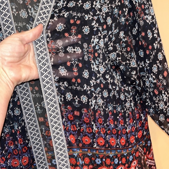 Xhilaration kimono size Large, boho style, split sides. Fringe navy blue - Picture 5 of 7